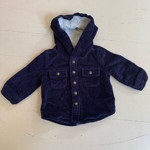 Hope & Henry Baby Boys Navy Corduroy Hooded Button Down Shirt Jacket Size 3-6m